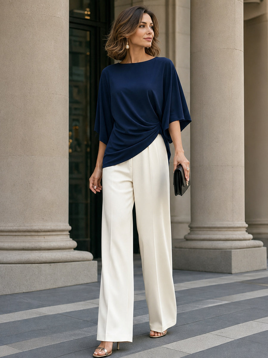 Gabriella | Completo Blusa Drappeggiata e Pantaloni Ampi