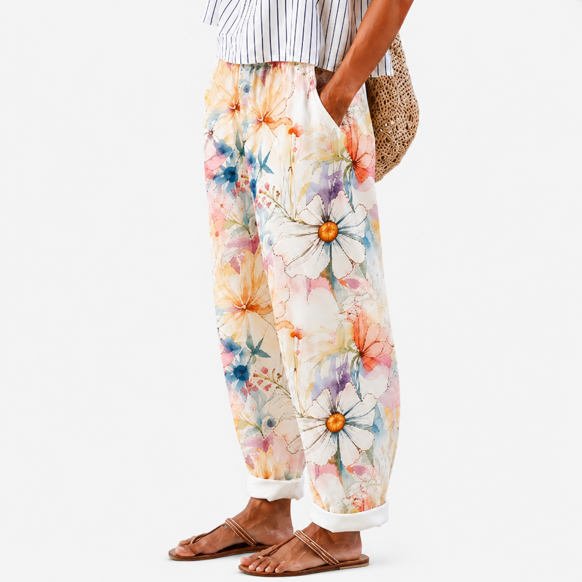 Pantaloni Confort Fiori Pastello