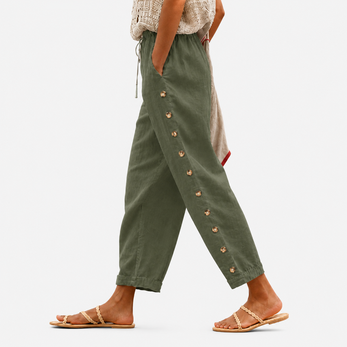 Pantaloni con Bottoni Olive Grove
