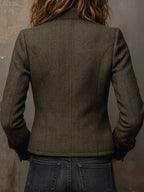 Honorine | Blazer Vintage con Bordature a Chevron a Contrasto