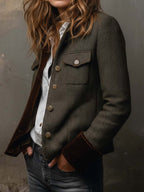 Honorine | Blazer Vintage a Chevron con Bordo a Contrasto