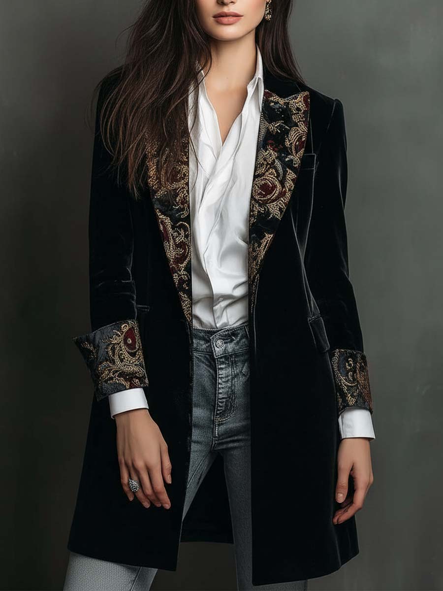 Léontine | Blazer Nero Barocco Slim Fit Stampato