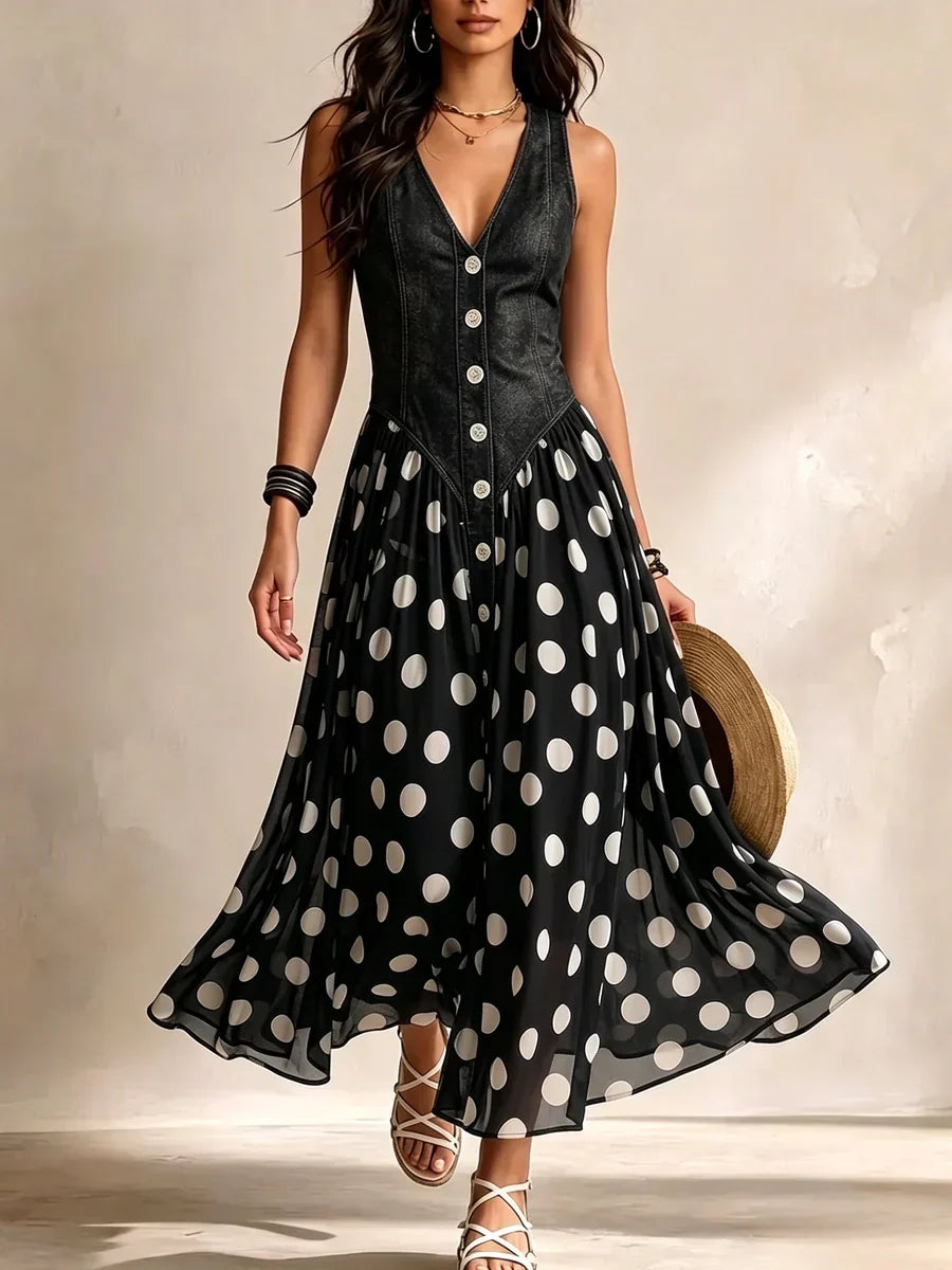 Marisa | Abito Lungo Denim a Pois