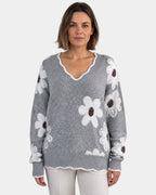 PAULA | MAGLIONE FLORALE ELEGANTE CON COLLO A V