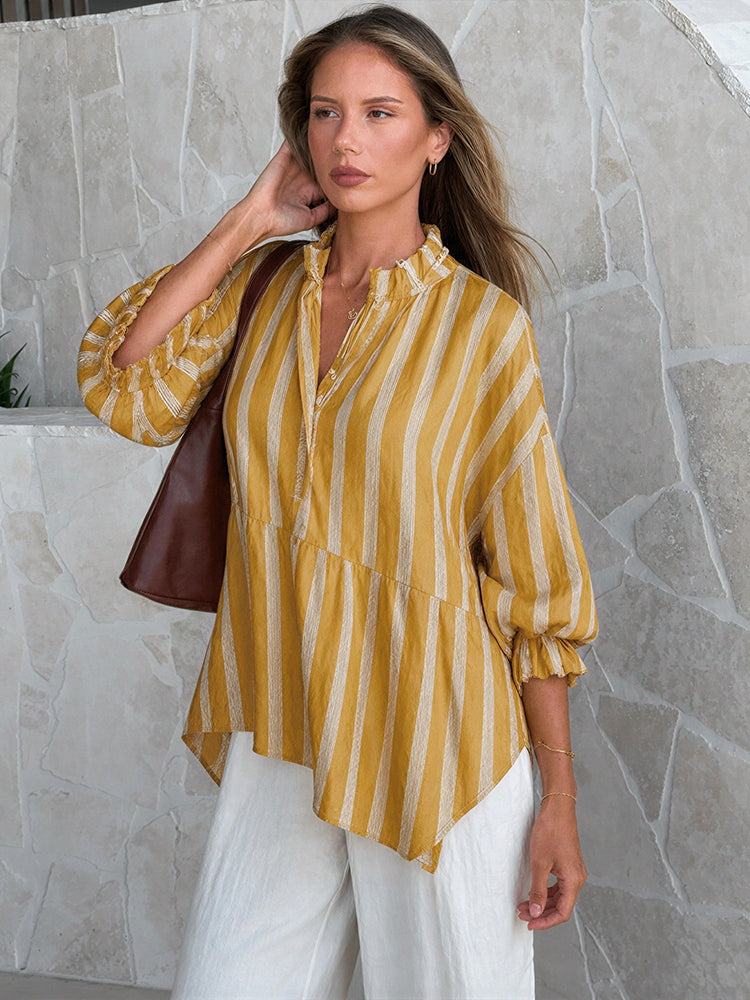 Luisa | Blusa a Righe Collo Coreano