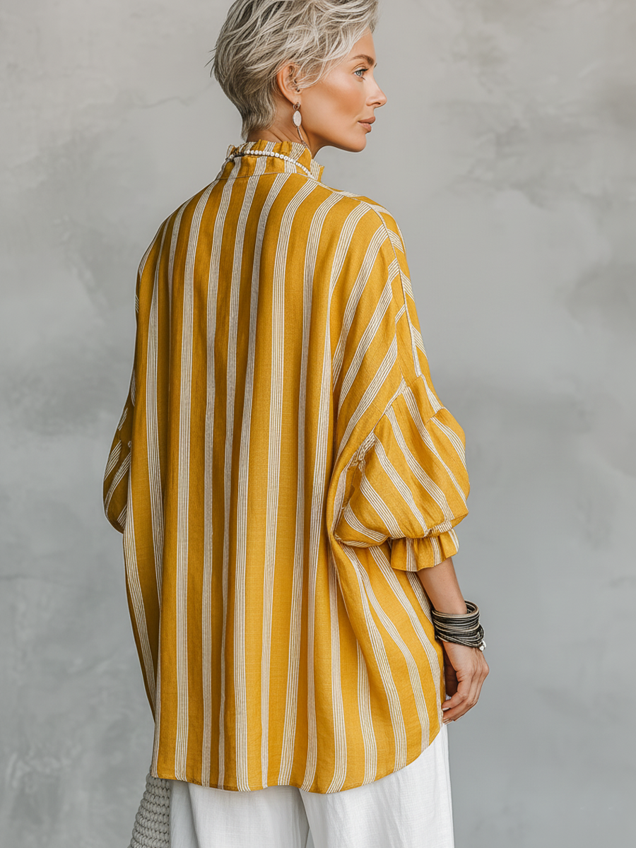 Luisa | Blusa a Righe Collo Coreano