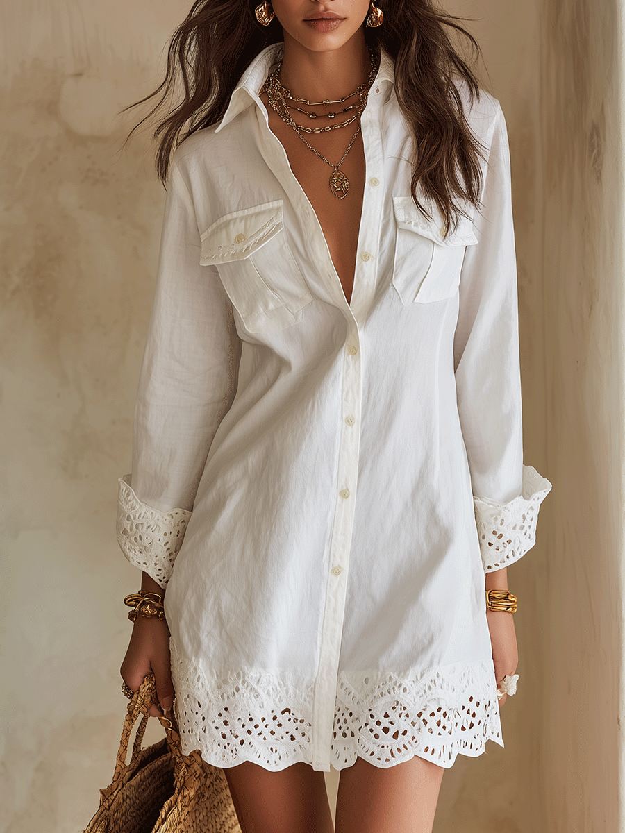 Ornella | Mini Abito Boho con Bordo Sangallo