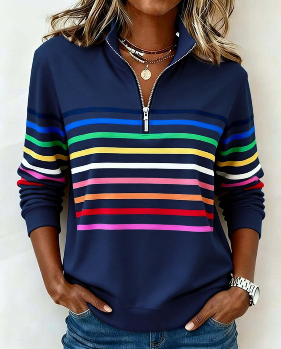 Diane | Pullover Relaxed a Righe con Zip a Quarto