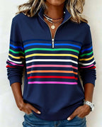 Diane | Pullover Relaxed a Righe con Zip a Quarto
