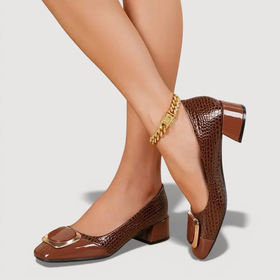 Livana | Escarpins croco à talon bloc