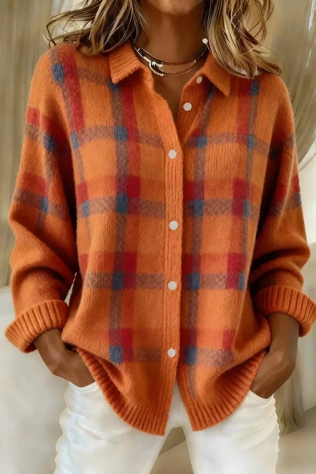 Sheena | Cardigan a Maglia con Bottoni a Quadri