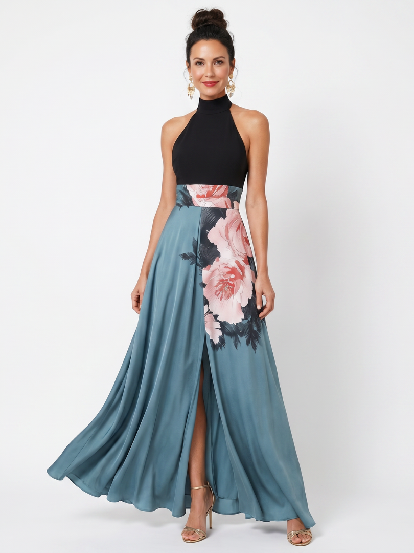 Nicoletta | Abito Maxi Floreale con Collo all'Americana