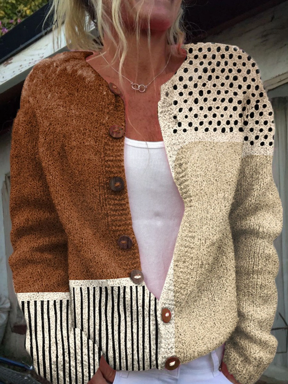 Margery | Cardigan con Bottoni e Blocco di Colore