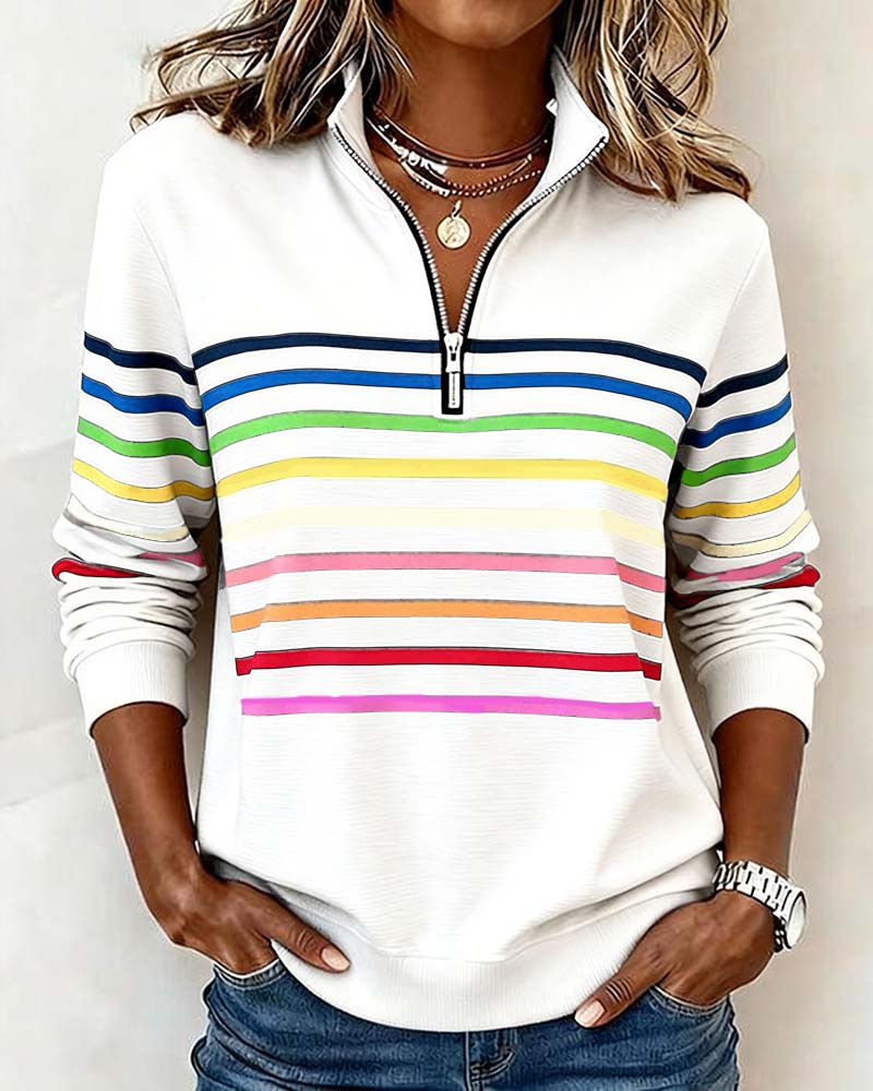Diane | Pullover Relaxed a Righe con Zip a Quarto