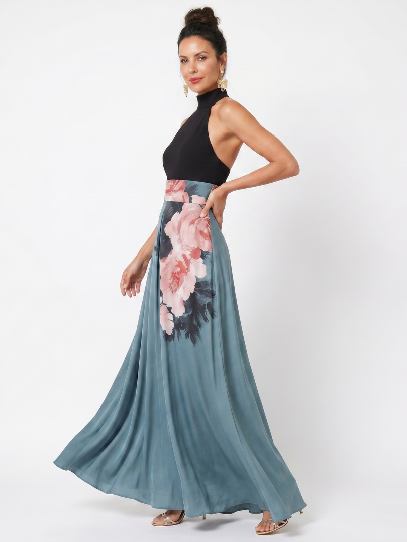 Nicoletta | Abito Maxi Floreale con Collo all'Americana