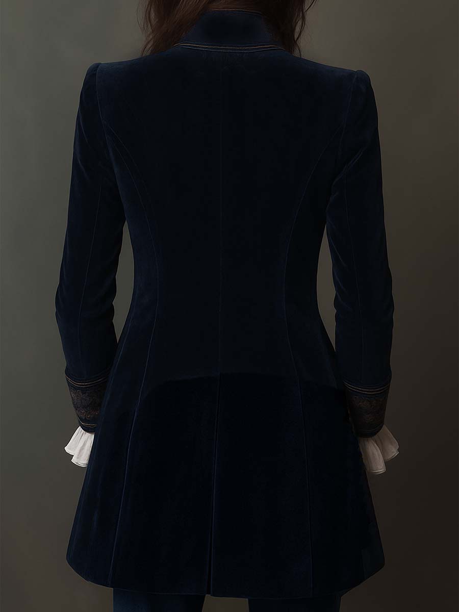 Athénaïs | Giacca Vintage Lunga Ricamata Blu Marino