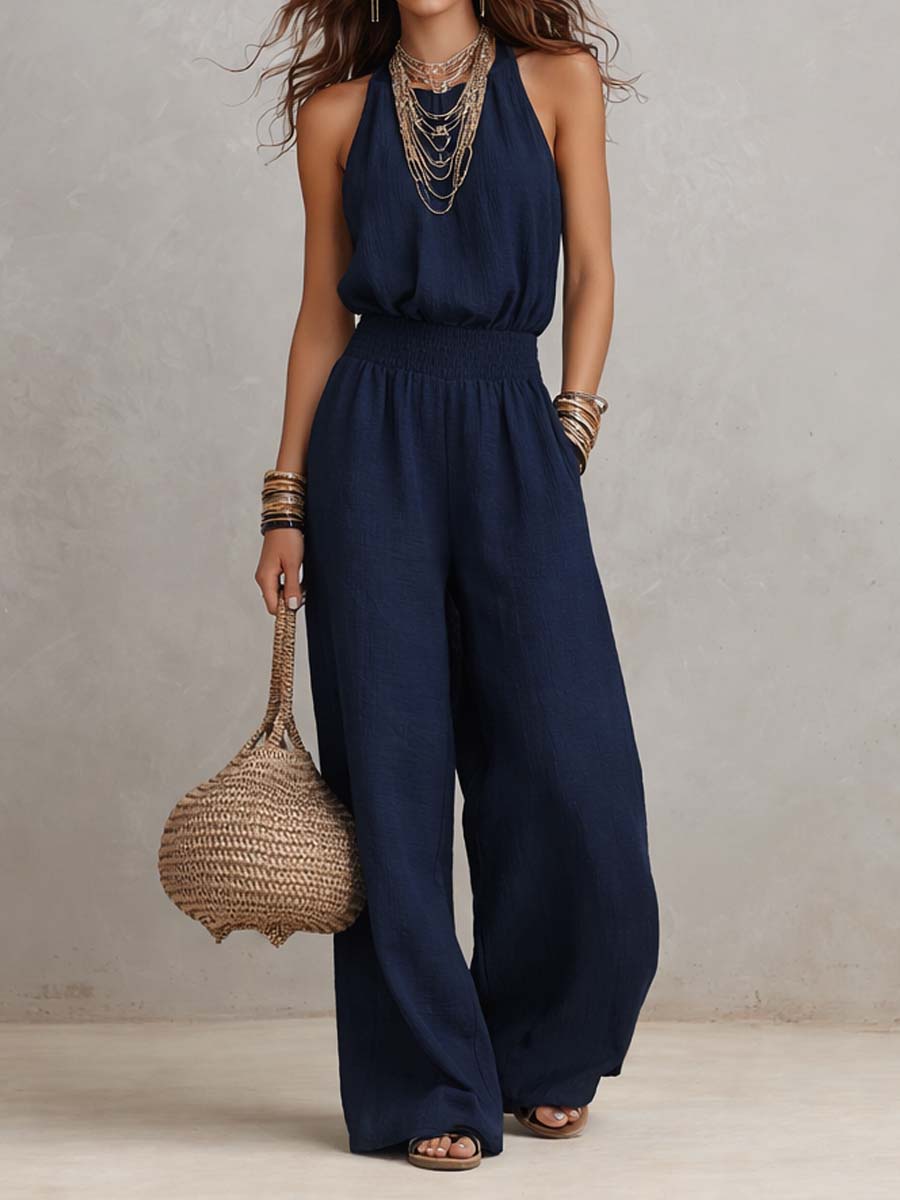 Federica | Tuta con Collo Halter e Pantalone Ampio