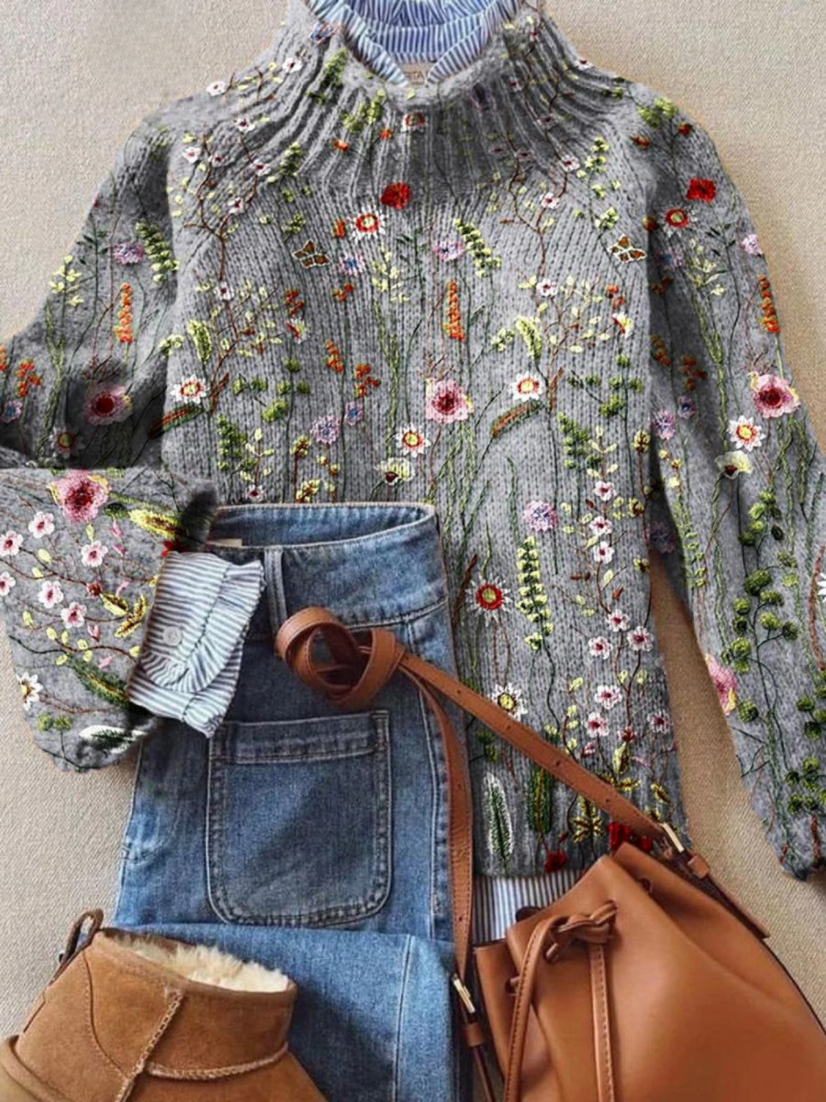 Cassia | Maglione Ricamato con Fiori Selvatici