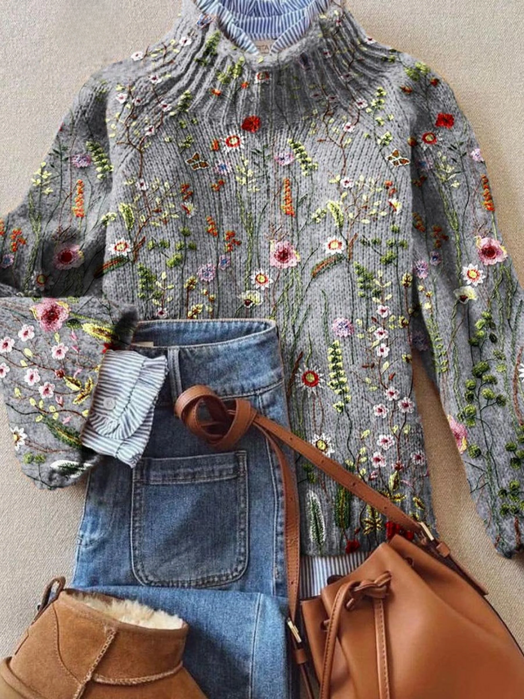 Cassia | Maglione Ricamato con Fiori Selvatici