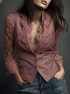 Noémie | Blazer Nero Alto con Maniche Semi-Trasparenti