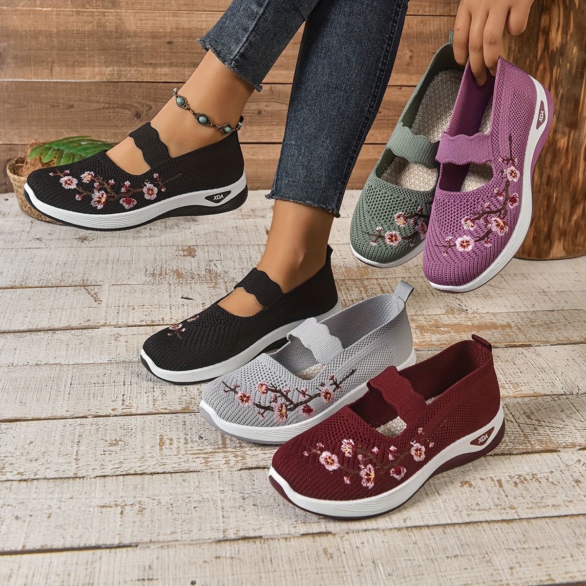 Aurore | Baskets en maille avec broderie florale