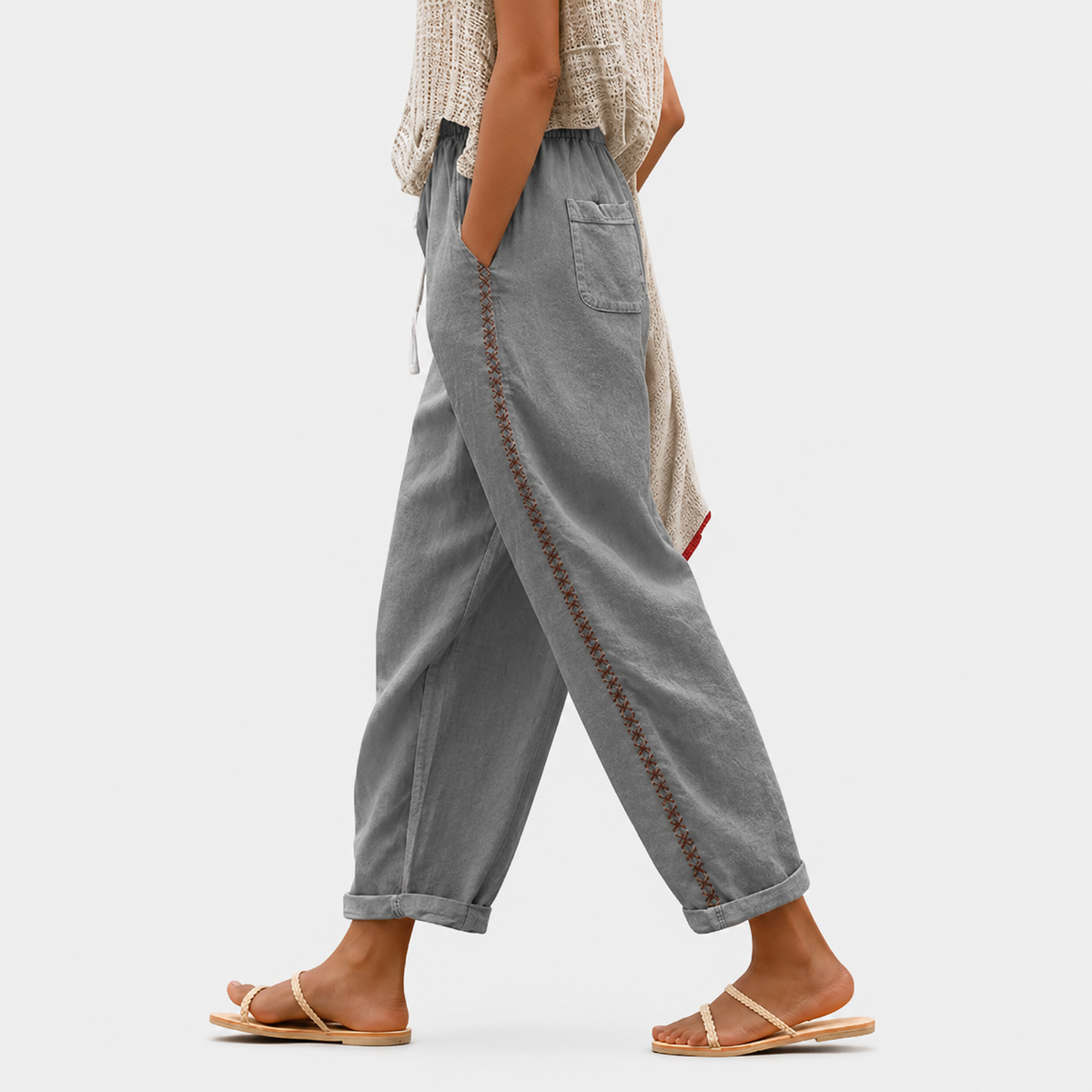 Pantaloni con Bordo Pietra