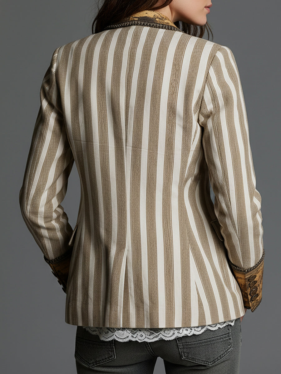 Suzanne | Blazer Bohemien a Righe con Collo Stampato