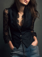 Noémie | Blazer Nero Alto con Maniche Semi-Trasparenti