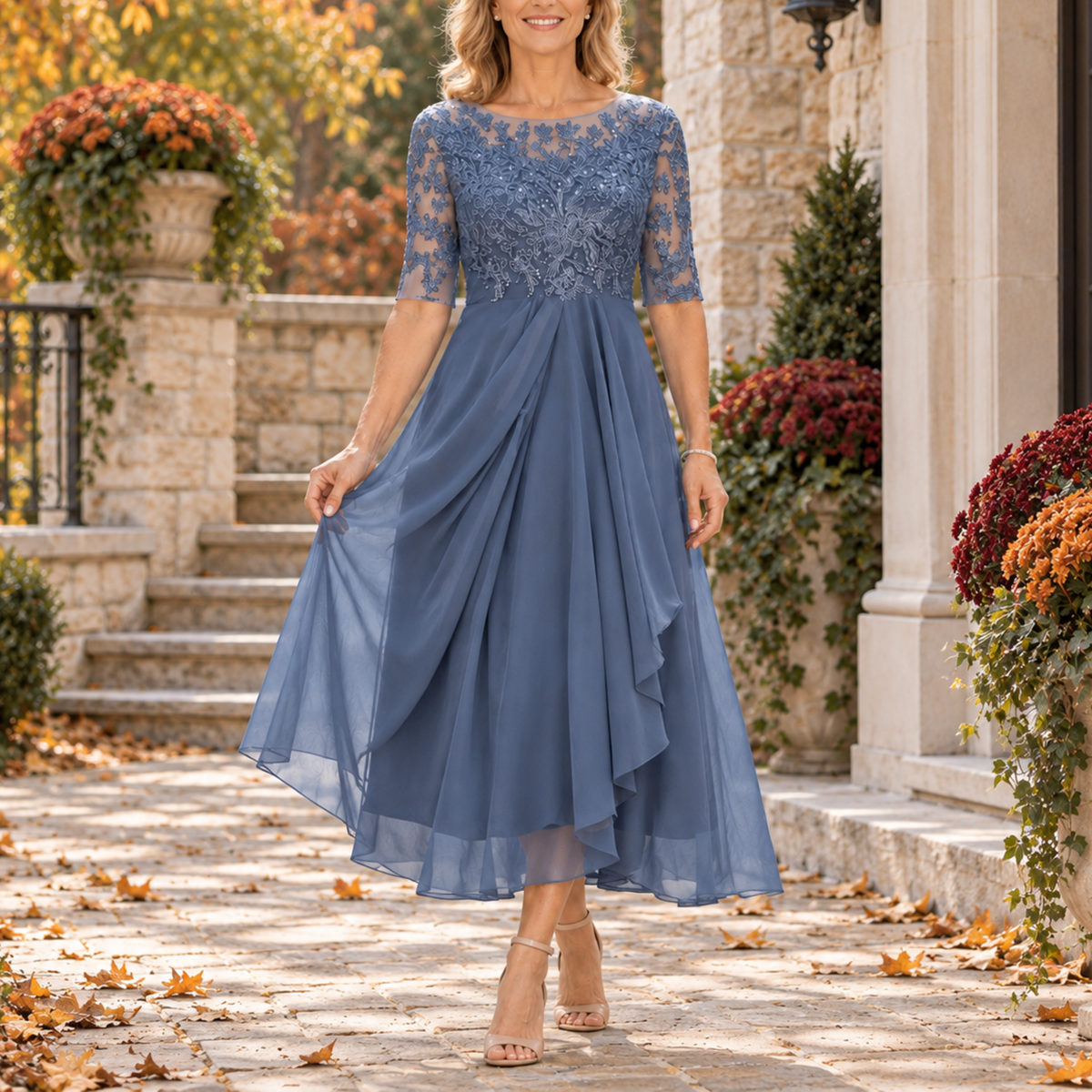 EVI | Abito midi con corsetto in pizzo e drappeggio