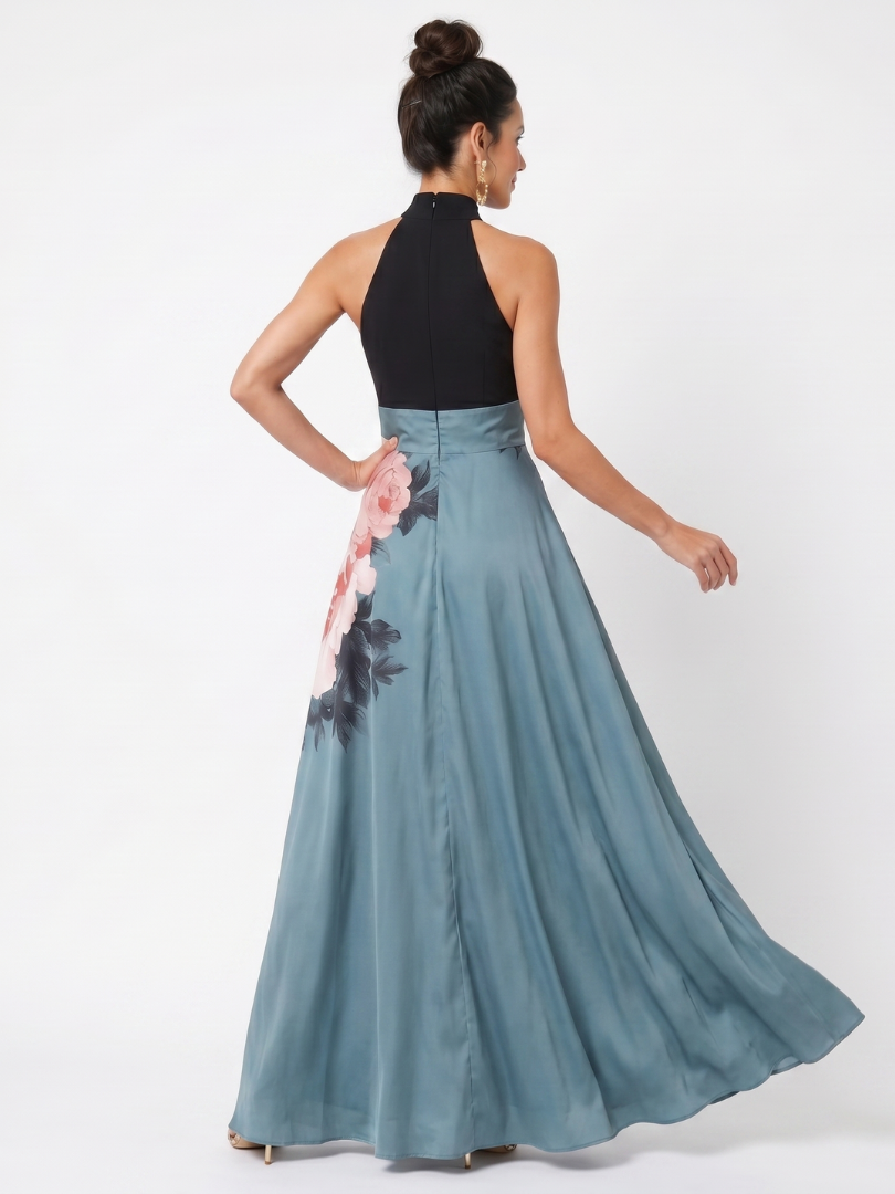 Nicoletta | Abito Maxi Floreale con Collo all'Americana