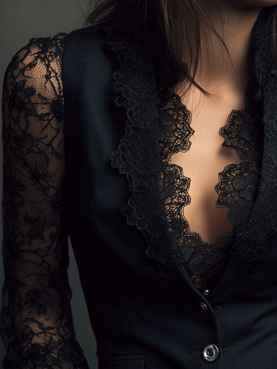 Noémie | Blazer Nero Alto con Maniche Semi-Trasparenti
