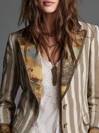 Suzanne | Blazer Bohemien a Righe con Collo Stampato