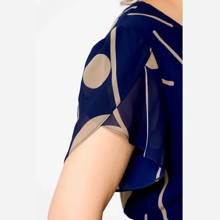 Ilara | Abito Midi in Chiffon a Pois Blu Navy