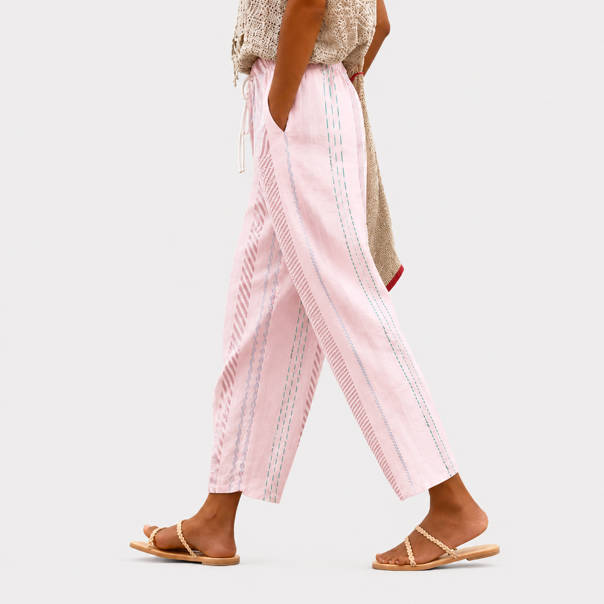 Pantaloni Facili A Righe Rosa