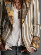 Suzanne | Blazer Bohemien a Righe con Collo Stampato