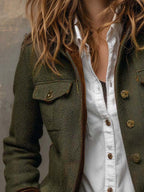 Honorine | Blazer Vintage a Chevron con Bordo a Contrasto