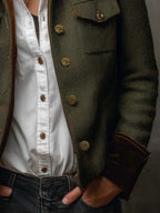 Honorine | Blazer Vintage con Bordature a Chevron a Contrasto