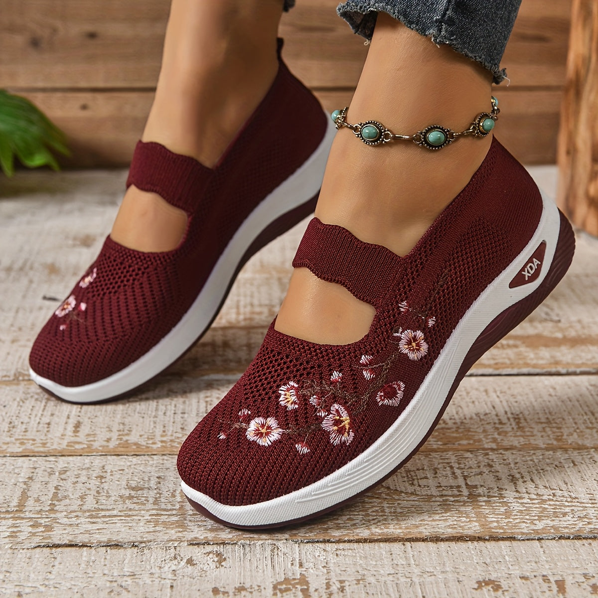Aurore | Baskets en maille avec broderie florale