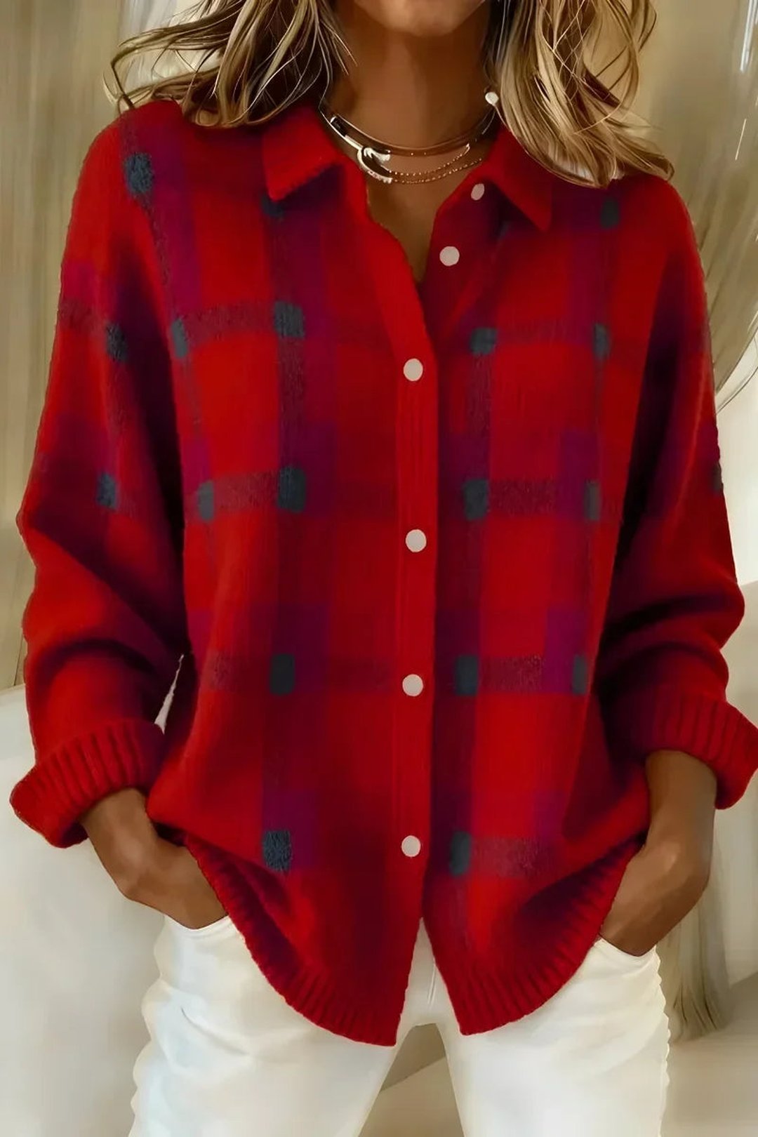 Janis | Cardigan con Bottoni a Quadri Morbido