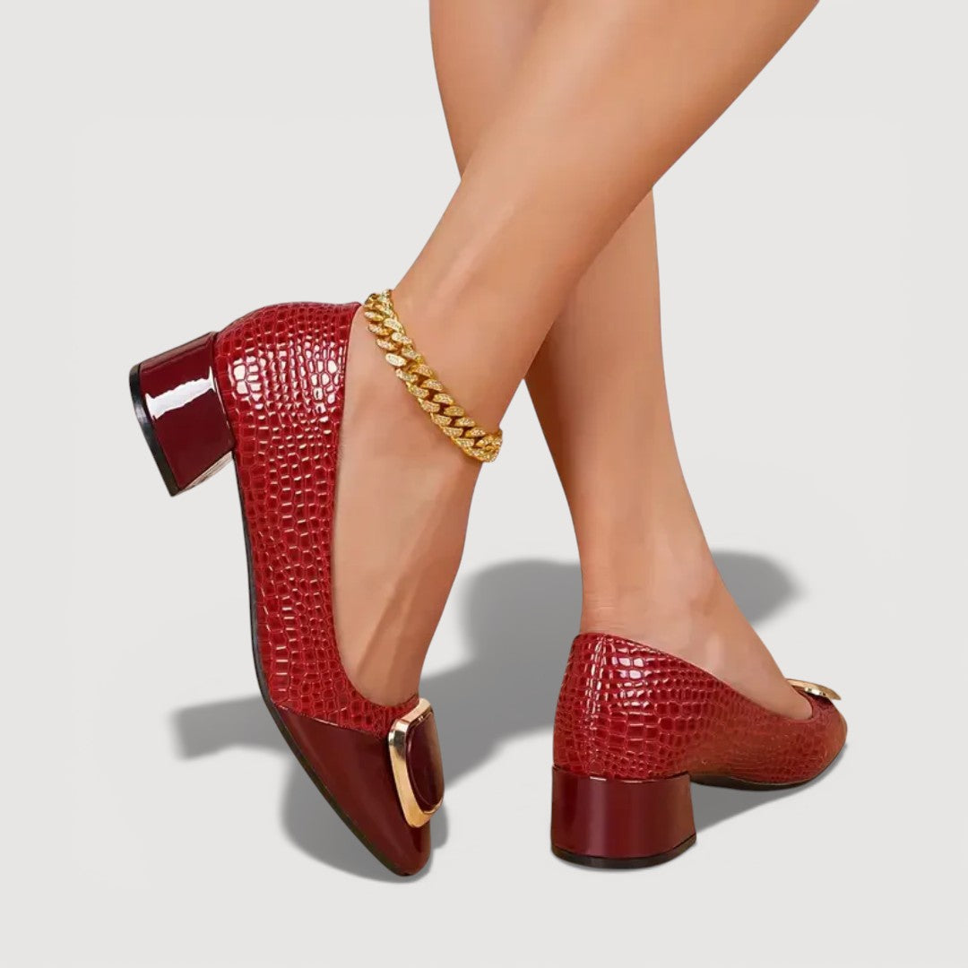 Livana | Escarpins croco à talon bloc