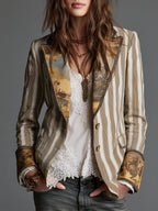 Suzanne | Blazer Bohemien a Righe con Collo Stampato