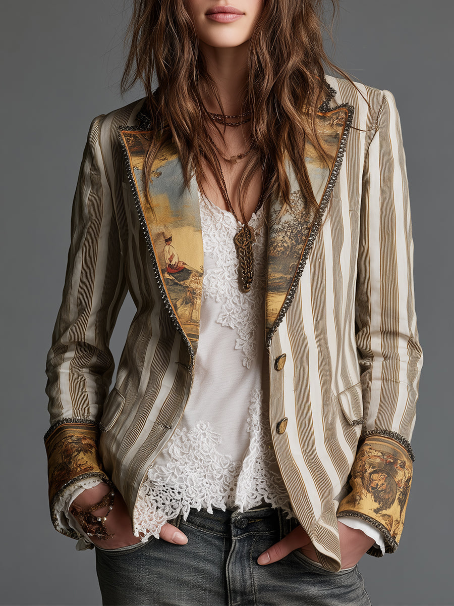 Suzanne | Blazer a Righe Bohemien con Collo Stampato