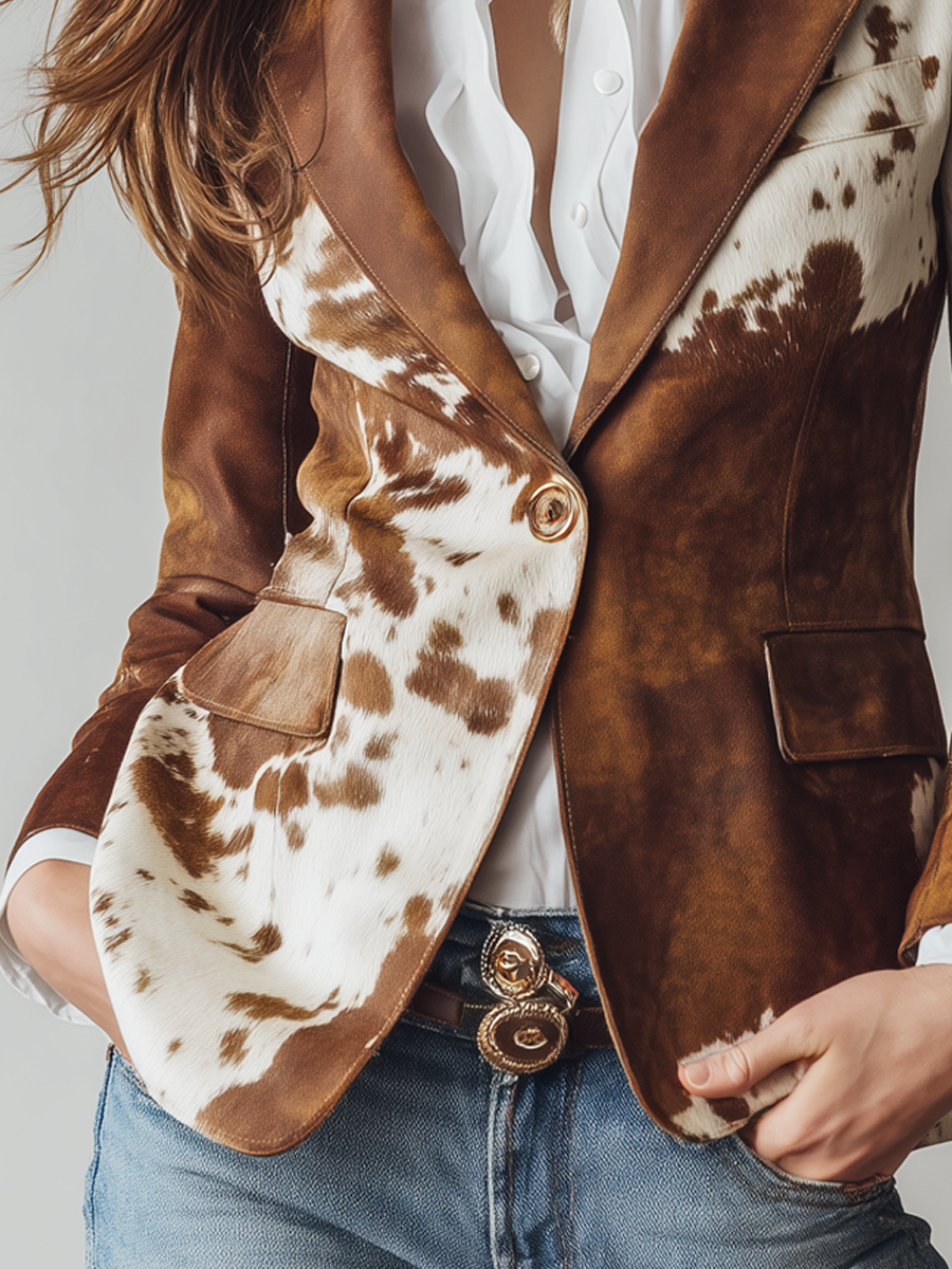Agathe | Blazer Vintage Stampato Mucca Eco-Responsabile