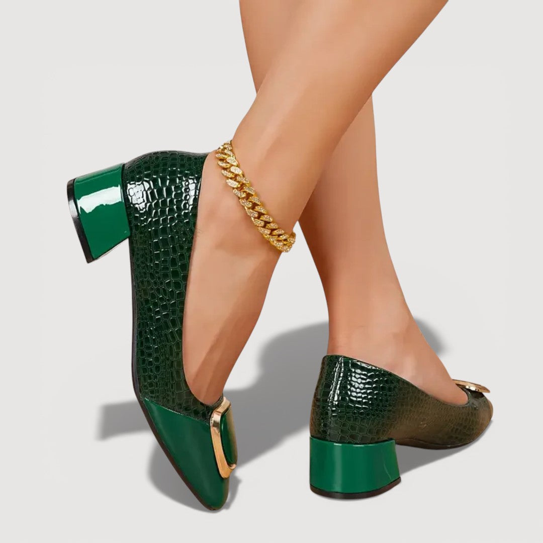Livana | Escarpins croco à talon bloc