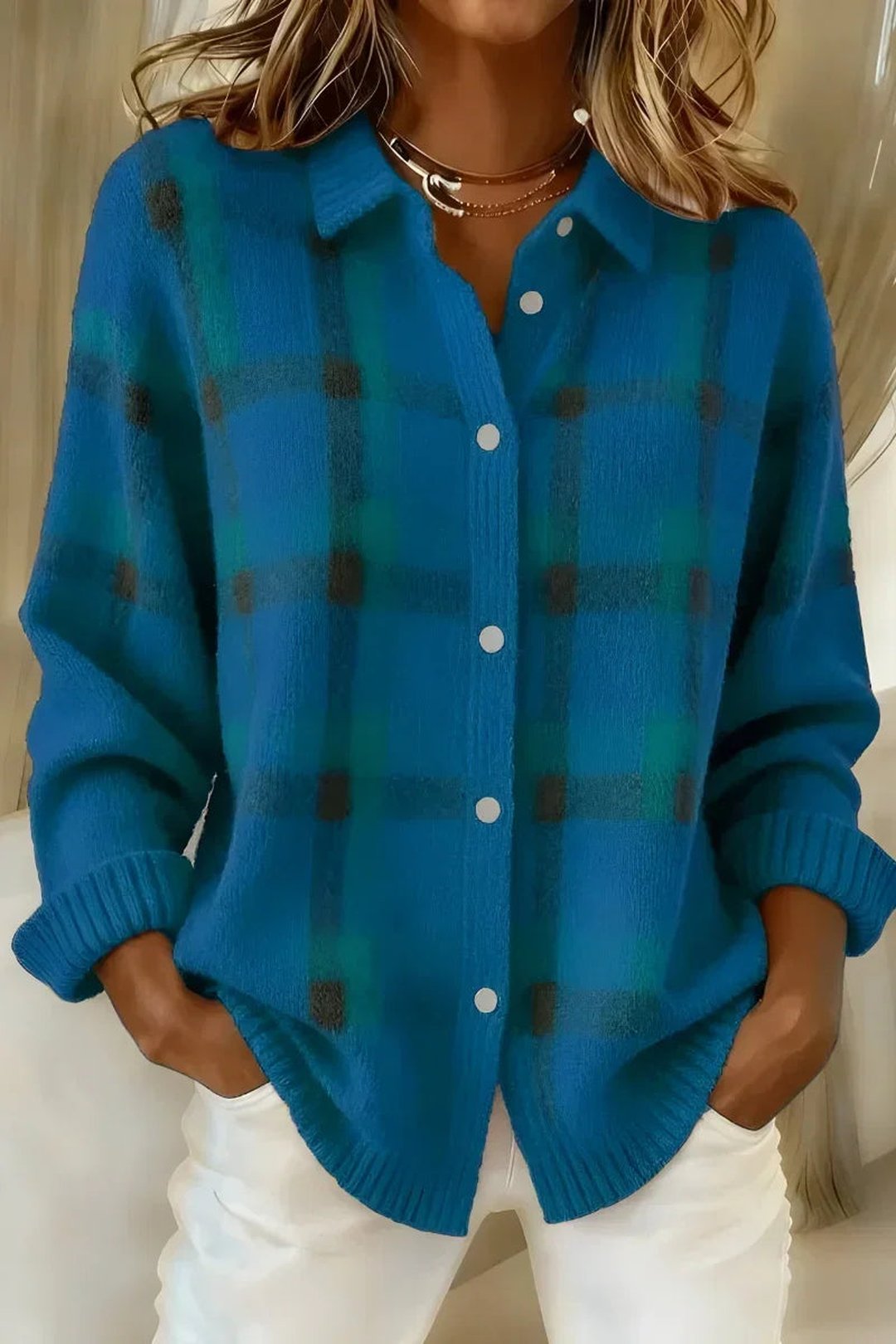 Dessie | Cardigan a quadri in maglia spazzolata