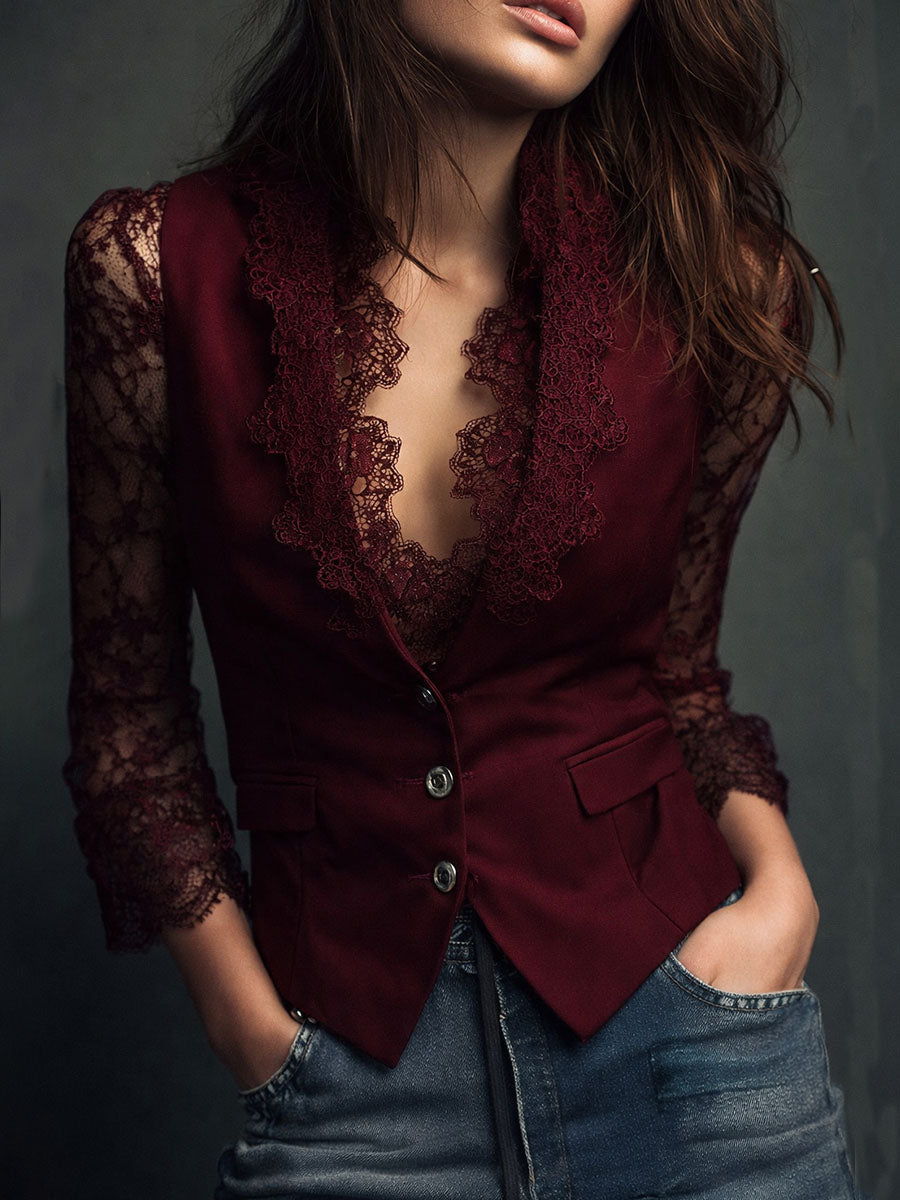 Noémie | Blazer Nero Alto con Maniche Semi-Trasparenti