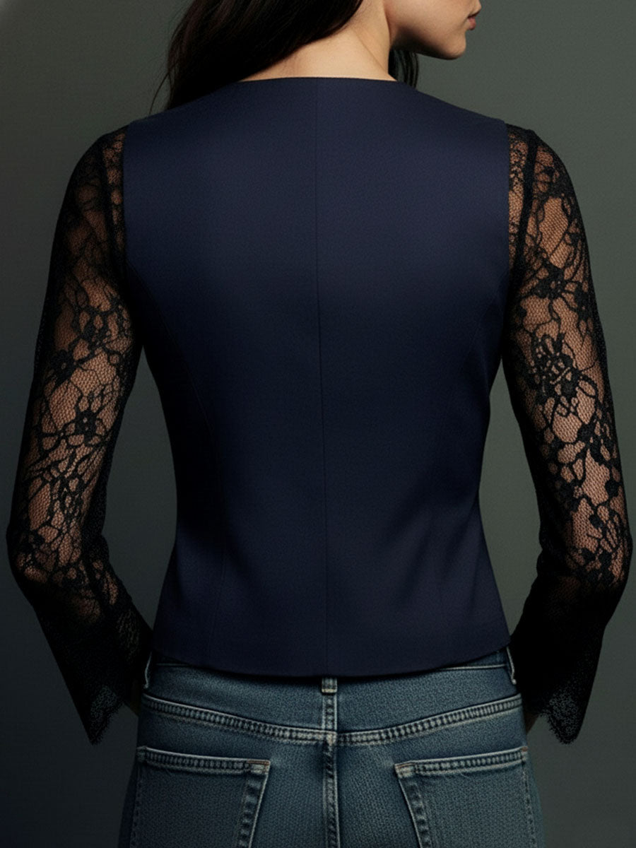 Noémie | Giacca Blazer Nera con Maniche Semi-Trasparenti