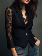Noémie | Blazer Nero Alto con Maniche Semi-Trasparenti
