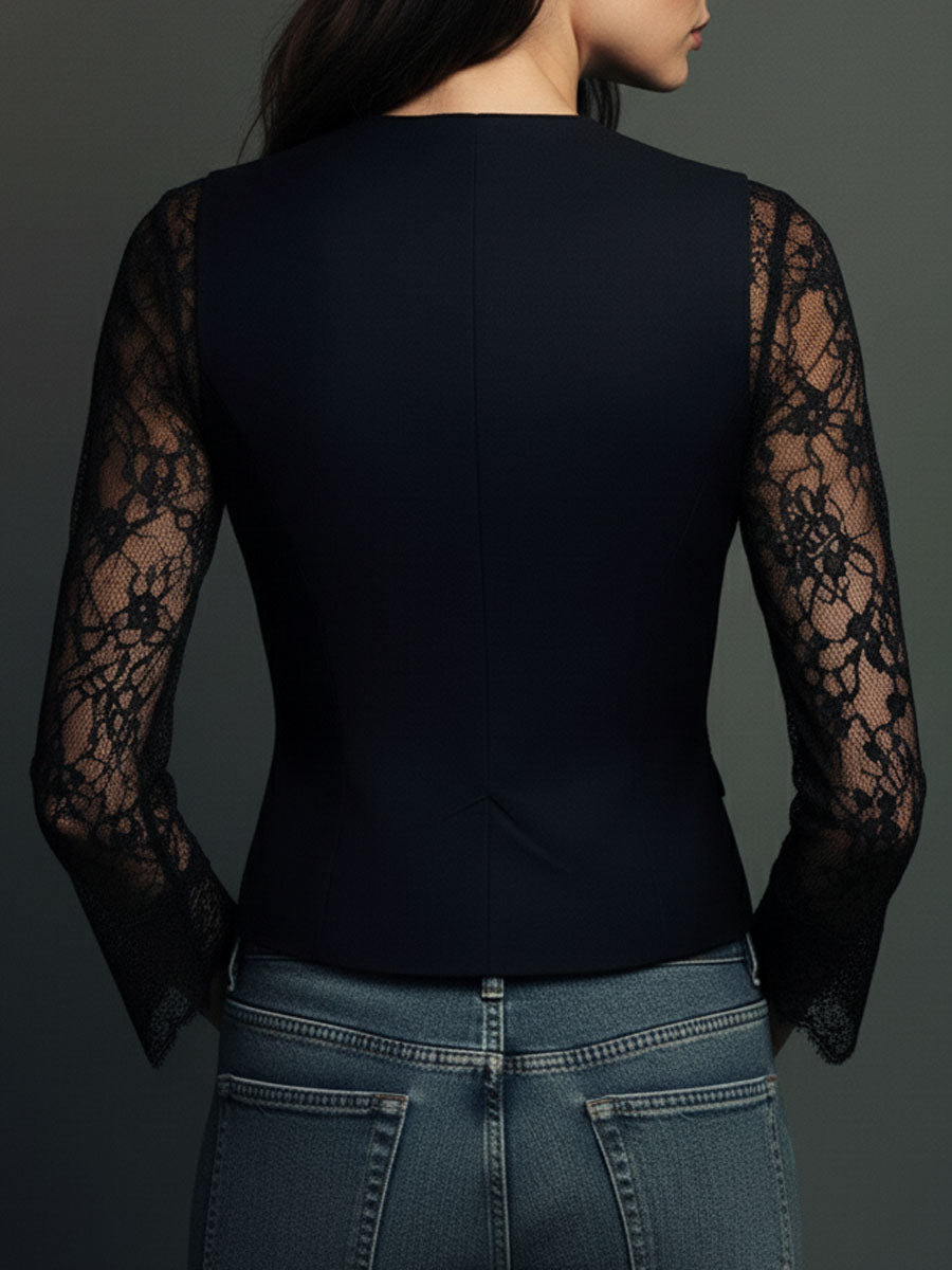 Noémie | Blazer Nero Alto con Maniche Semi-Trasparenti