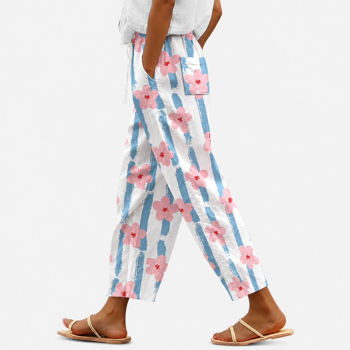Pantaloni in lino stampati per donne
